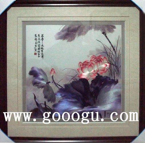 荷花刺繡畫 手工刺繡 中國刺繡