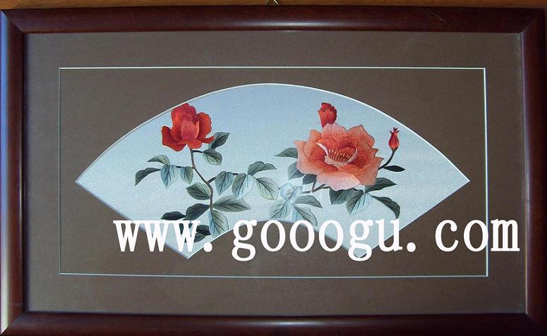 花鳥(niǎo)刺繡畫(huà) 扇形蘇繡 刺繡壁畫(huà)