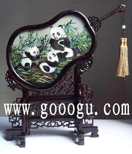 熊貓?zhí)K繡 熊貓雙面繡 紫檀刺繡工藝品