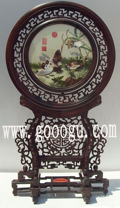 郎世寧花鳥(niǎo)圖 高檔雙面繡 檀木雙面繡