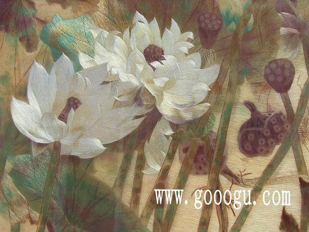 荷花蘇繡畫，高檔刺繡畫，蘇繡精品畫