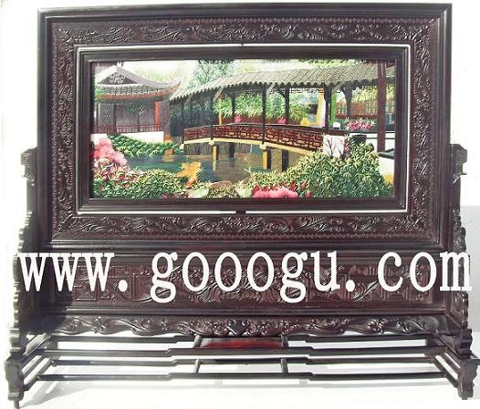 蘇州園林雙面繡,蘇繡園林圖案,蘇州景光刺繡臺屏