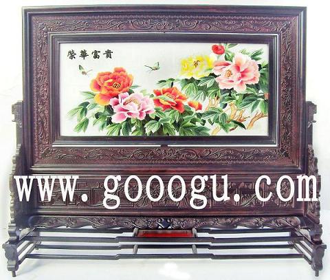 榮華富貴蘇繡,牡丹圖案刺繡,刺繡臺屏精品