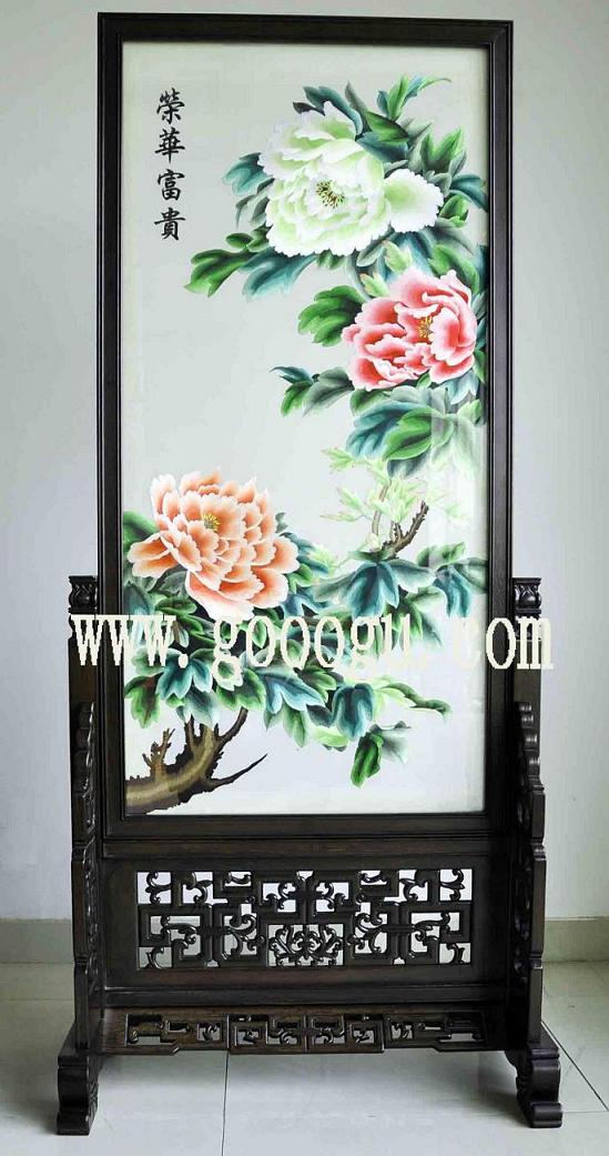 牡丹刺繡雙面繡，榮華富貴雙面繡玄關(guān)屏風(fēng)，蘇州手工刺繡繡品